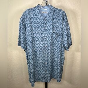 Tommy Bahama Palms Away Hawaiian Geo Blue Palm Trees Button Down Shirt Size XXL